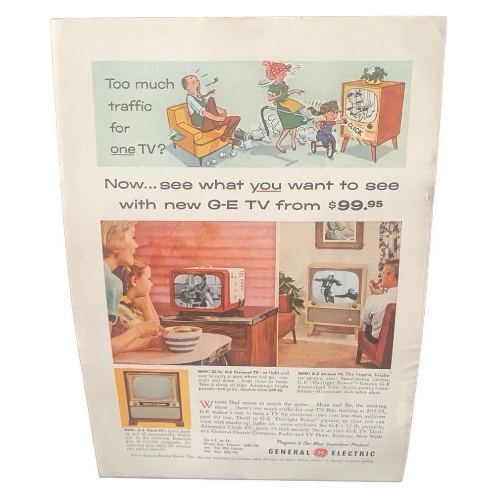 Vintage 1955 General Electric Too Much Traffic for One TV Ad Advertisement